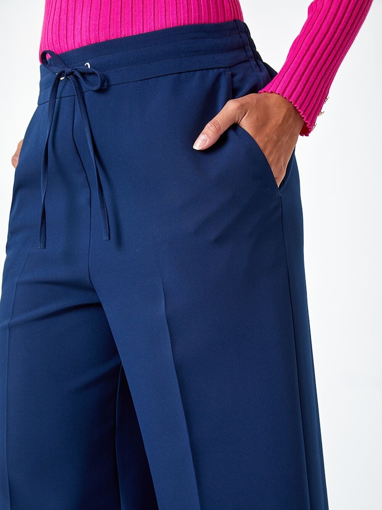 Roman Blue Wide Leg Tie Front Stretch Trousers - Image 5 of 5 Roman Blue Wide Leg Tie Front Stretch Trousers - Image 5 of 5