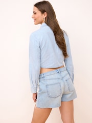 Bleach Tie Front Cropped Denim Shirt - Image 4 of 6
