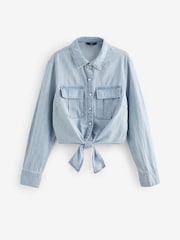 Bleach Tie Front Cropped Denim Shirt - Image 5 of 6