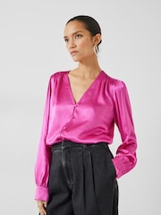 Hush Pink Priscilla Satin Tie Blouse - Image 1 of 5