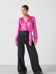 Hush Pink Priscilla Satin Tie Blouse - Image 3 of 5