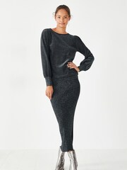 Hush Metallic Metallic Ribbed Midi Skirt - Image 1 of 5