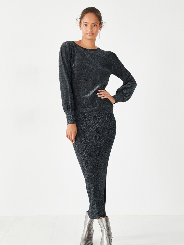 Hush Metallic Metallic Ribbed Midi Skirt - Image 1 of 5