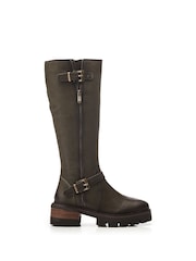 Moda in Pelle Green Dori Cleated Block Heel Long Boots With Buckle Details - Image 1 of 4