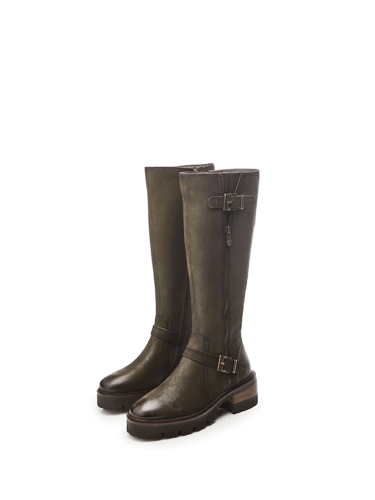 Moda In Pelle Grüne Dori lange Stiefel mit Blockabsatz und Schnallendetails - Bild 2 von 4 Moda In Pelle Grüne Dori lange Stiefel mit Blockabsatz und Schnallendetails - Bild 2 von 4