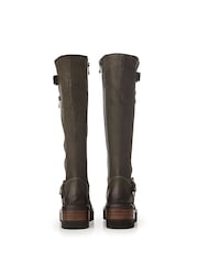 Moda in Pelle Green Dori Cleated Block Heel Long Boots With Buckle Details - Image 3 of 4