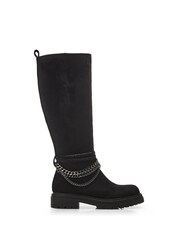 Moda in Pelle Litzy Black Chunky Long Boots With Chain Trim - Image 2 of 5