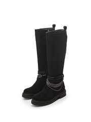 Moda in Pelle Litzy Black Chunky Long Boots With Chain Trim - Image 3 of 5