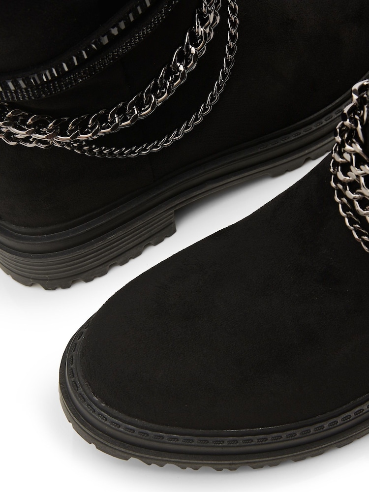 Moda in Pelle Litzy Black Chunky Long Boots With Chain Trim - Image 5 of 5