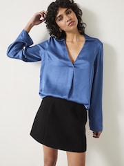 Hush Blue Nadia V-Neck Satin  Blouse - Image 1 of 5