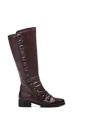 Moda in Pelle Red Irenne Long Covered Button Cleated Boots - Image 1 of 4