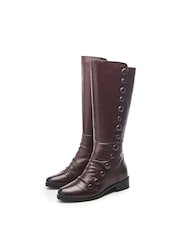 Moda in Pelle Red Irenne Long Covered Button Cleated Boots - Image 2 of 4