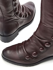 Moda in Pelle Red Irenne Long Covered Button Cleated Boots - Image 4 of 4