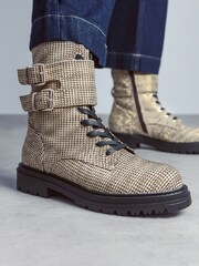 Moda in Pelle Zori Gold Chunky Lace-Up Glitzy Boots With Double Strap - Image 1 of 5