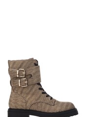 Moda in Pelle Zori Gold Chunky Lace-Up Glitzy Boots With Double Strap - Image 2 of 5