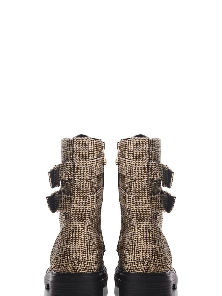 Moda in Pelle Zori Gold Chunky Lace-Up Glitzy Boots With Double Strap - Image 3 of 5