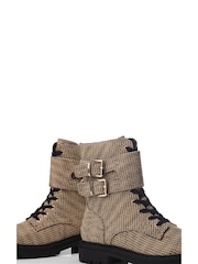 Moda in Pelle Zori Gold Chunky Lace-Up Glitzy Boots With Double Strap - Image 4 of 5