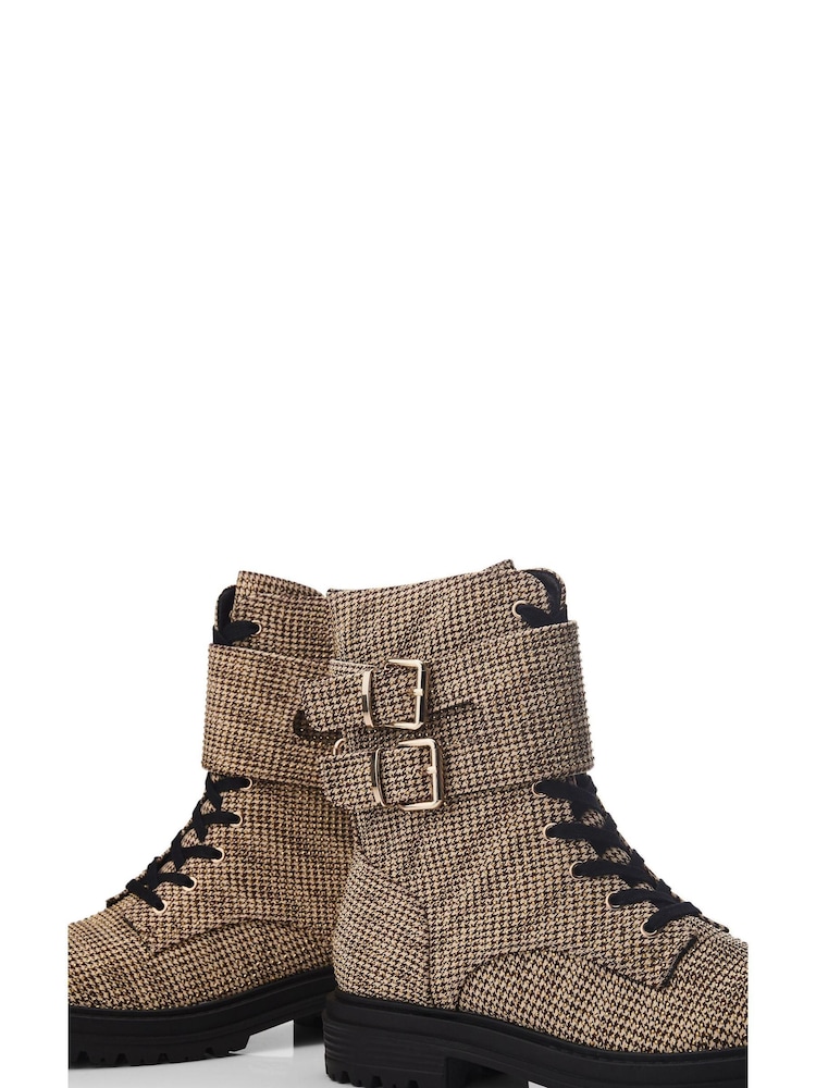 Moda in Pelle Zori Gold Chunky Lace-Up Glitzy Boots With Double Strap - Image 4 of 5