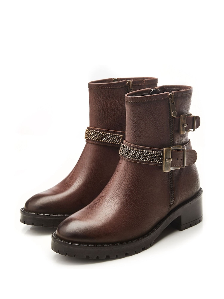 Moda In Pelle Cataner Two Buckle Strap Biker Boots - Image 2 of 4