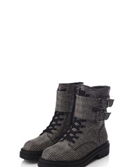 Moda in Pelle Zori Grey Chunky Lace-Up Glitzy Boots With Double Strap - Image 2 of 4