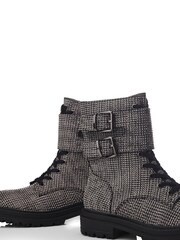 Moda in Pelle Zori Grey Chunky Lace-Up Glitzy Boots With Double Strap - Image 4 of 4