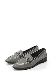 Moda in Pelle Grey Franzie Snaffle Trim Slippers Cut Loafers - Image 2 of 4