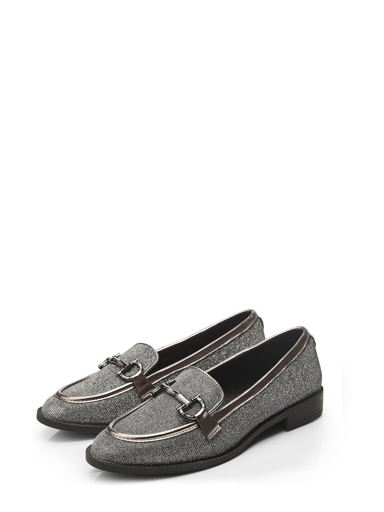 Moda in Pelle Grey Franzie Snaffle Trim Slippers Cut Loafers - Image 2 of 4