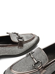 Moda in Pelle Grey Franzie Snaffle Trim Slippers Cut Loafers - Image 4 of 4