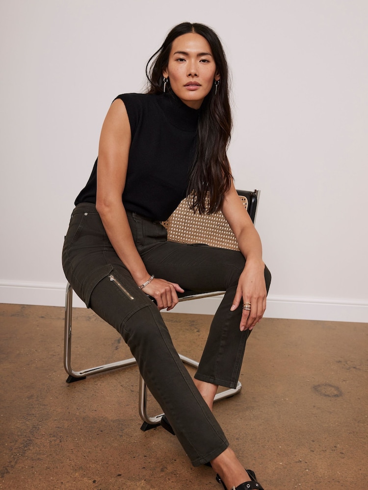 Mint Velvet Khaki Clean Cargo Jeans - Image 2 of 8