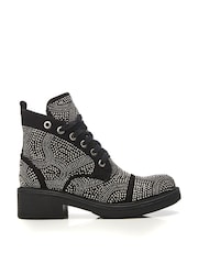 Moda in Pelle Aleyza Black Full Glitz Lace-Up Ankle Boots - Image 1 of 4
