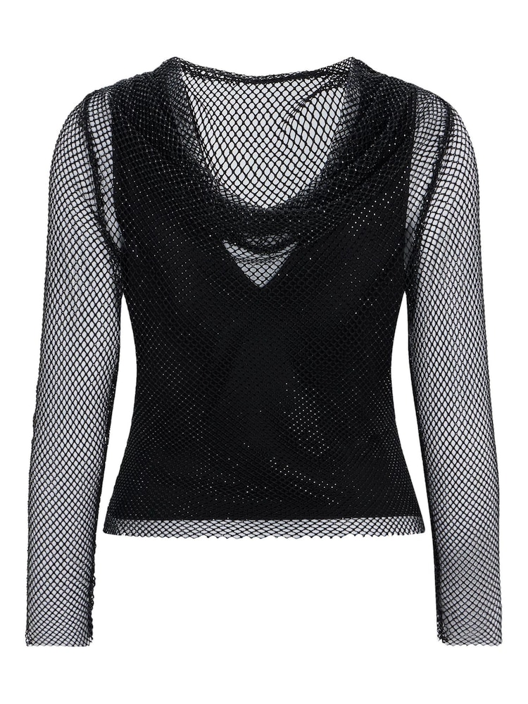 Mint Velvet Black Diamante Mesh Top - Image 4 of 4