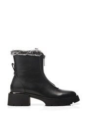 Moda in Pelle Avrill Black Chunky Zip Front Boots With Faux Fur Collar - Image 1 of 4