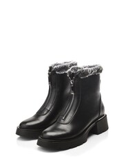 Moda in Pelle Avrill Black Chunky Zip Front Boots With Faux Fur Collar - Image 2 of 4