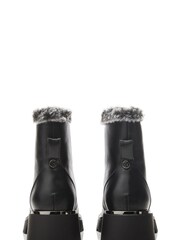 Moda in Pelle Avrill Black Chunky Zip Front Boots With Faux Fur Collar - Image 3 of 4