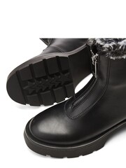 Moda in Pelle Avrill Black Chunky Zip Front Boots With Faux Fur Collar - Image 4 of 4