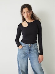 Hush Black Sabina Cut out Long Sleeve Top - Image 2 of 4