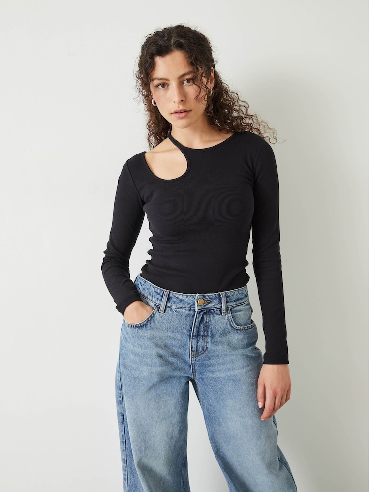 Hush Black Sabina Cut out Long Sleeve Top - Image 2 of 4