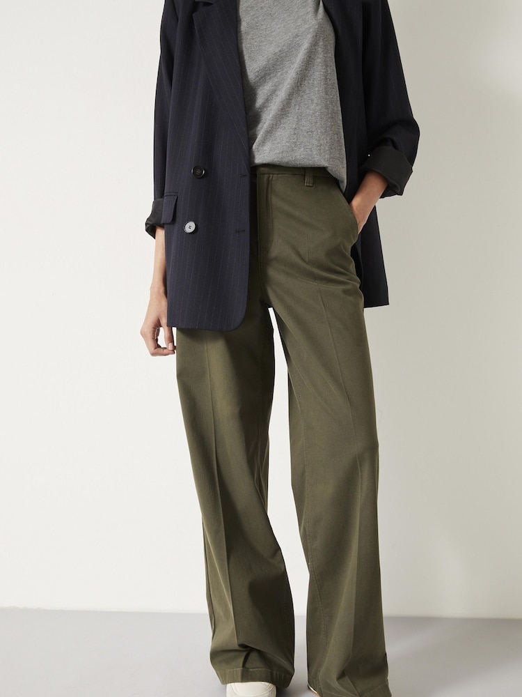 Hush Green Camille Flat Front Cotton Trousers - Image 1 of 5 Hush Green Camille Flat Front Cotton Trousers - Image 1 of 5