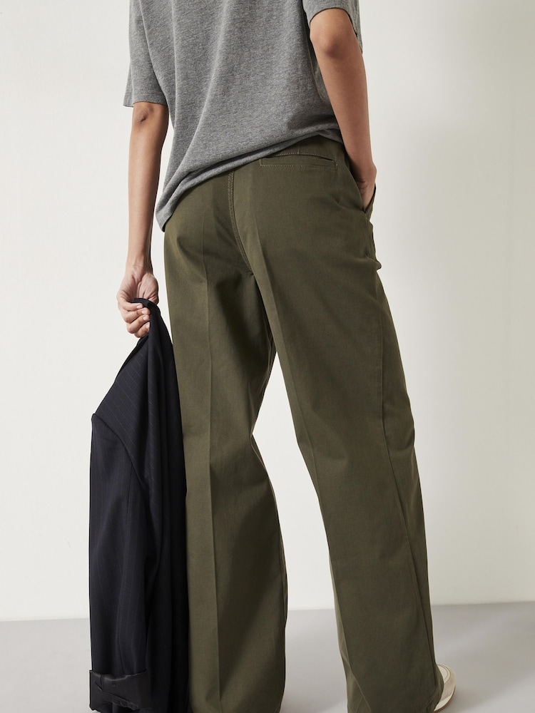 Hush Green Camille Flat Front Cotton Trousers - Image 2 of 5 Hush Green Camille Flat Front Cotton Trousers - Image 2 of 5