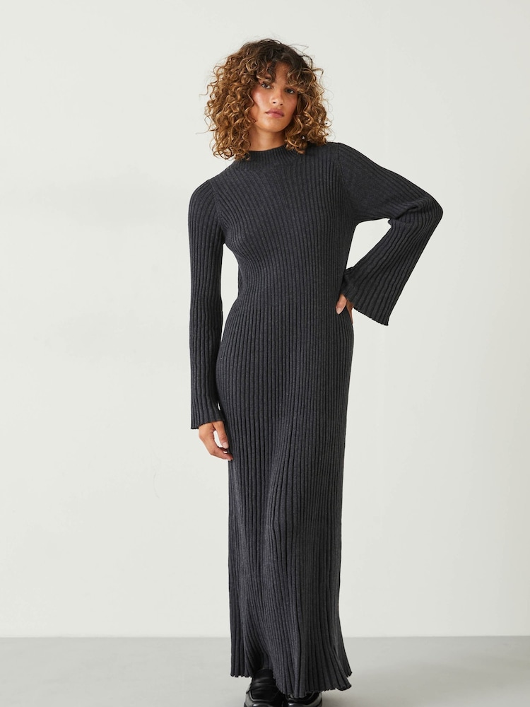 Hush Grey Karo Ribbed Knitted Dress - Image 1 of 5