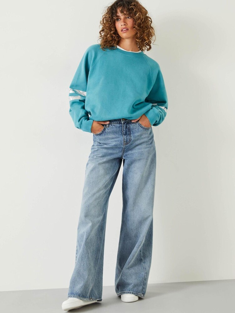 Hush Blue Metallic Stripe Relaxed Sweatshirt - Image 1 of 5