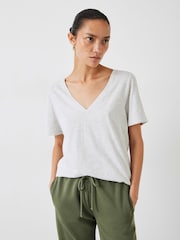 Hush Grey Light Kali 100% Cotton Slub V-Neck T-Shirt - Image 1 of 5