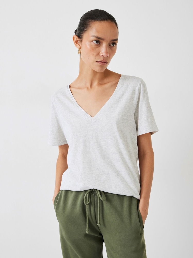 Hush Grey Light Kali 100% Cotton Slub V-Neck T-Shirt - Image 1 of 5