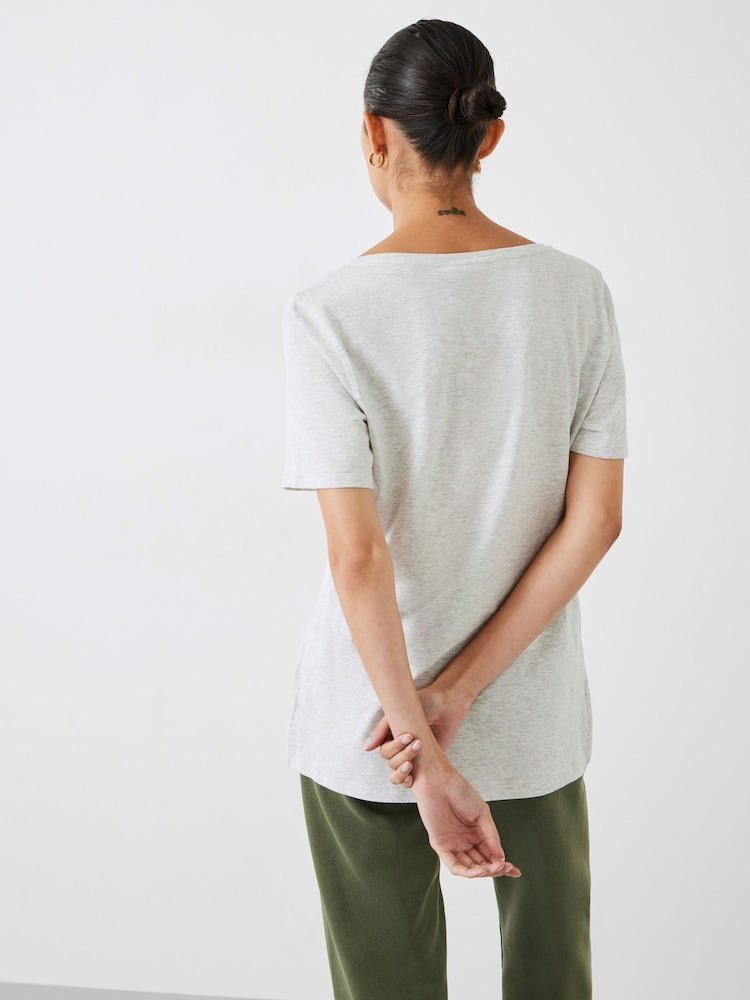 Hush Grey Light Kali 100% Cotton Slub V-Neck T-Shirt - Image 2 of 5