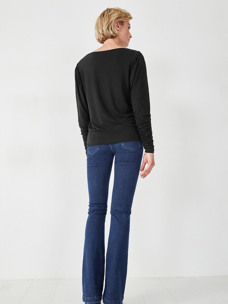 Hush Black Charlotte Ruched Sleeve Jersey Top - Image 2 of 5