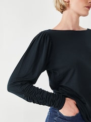 Hush Black Charlotte Ruched Sleeve Jersey Top - Image 3 of 5