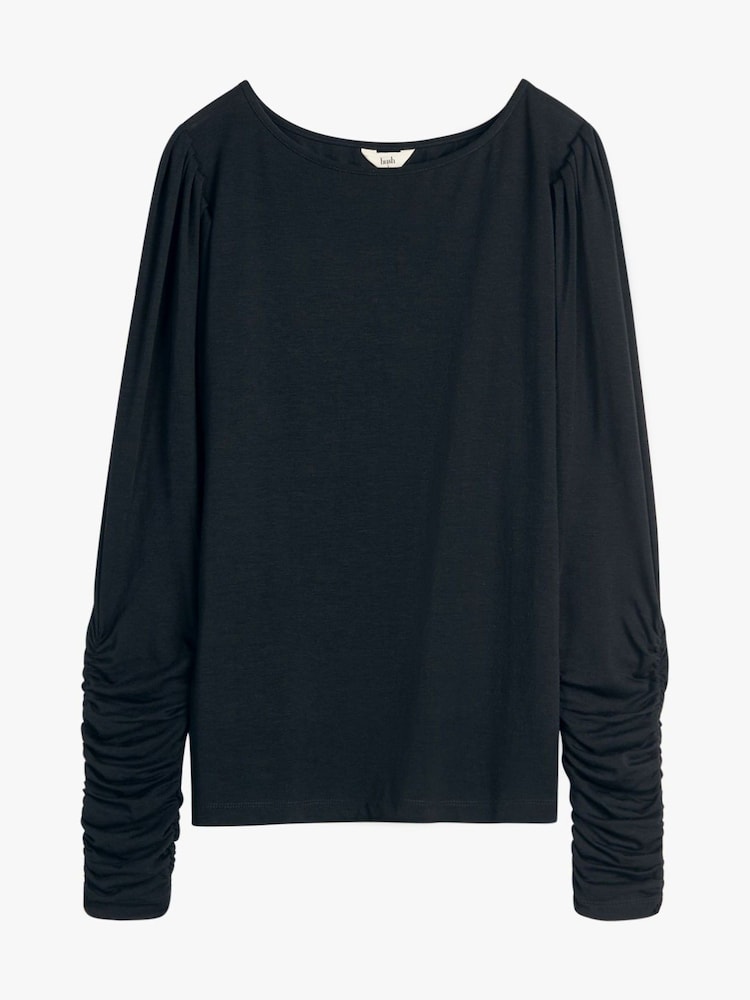 Hush Black Charlotte Ruched Sleeve Jersey Top - Image 5 of 5