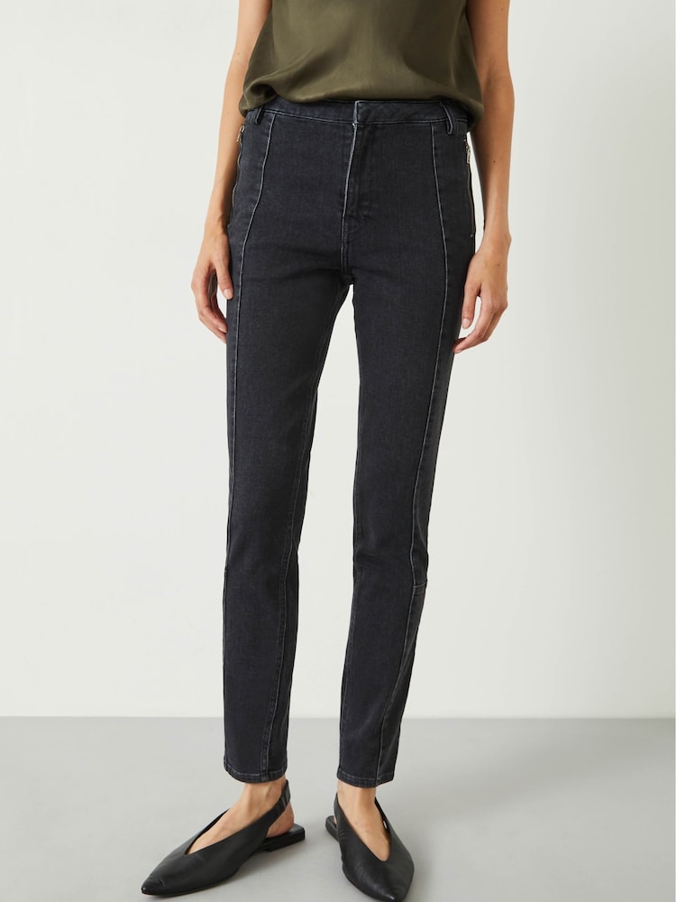 Hush Black Seamed Detail Biker Jeans - Image 1 of 5