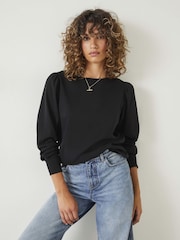 Hush Black Emily Puff Sleeve 100% Cotton Jersey Top - Image 1 of 5
