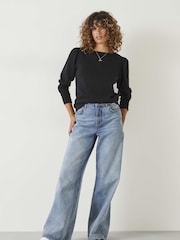 Hush Black Emily Puff Sleeve 100% Cotton Jersey Top - Image 2 of 5